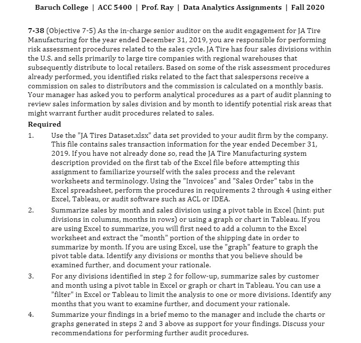  Baruch Eollege | ACC 54-01] | Prof. Ray | Data Analytics