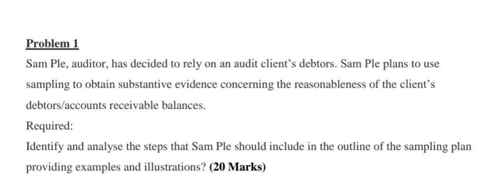 Question is based on audit sampling Problem 1 Sam Ple, auditor, has