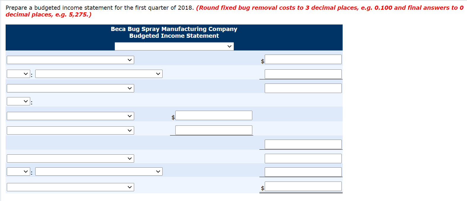 J.u-' The results of operations for the Beca Bug Spray Manufacturing Company