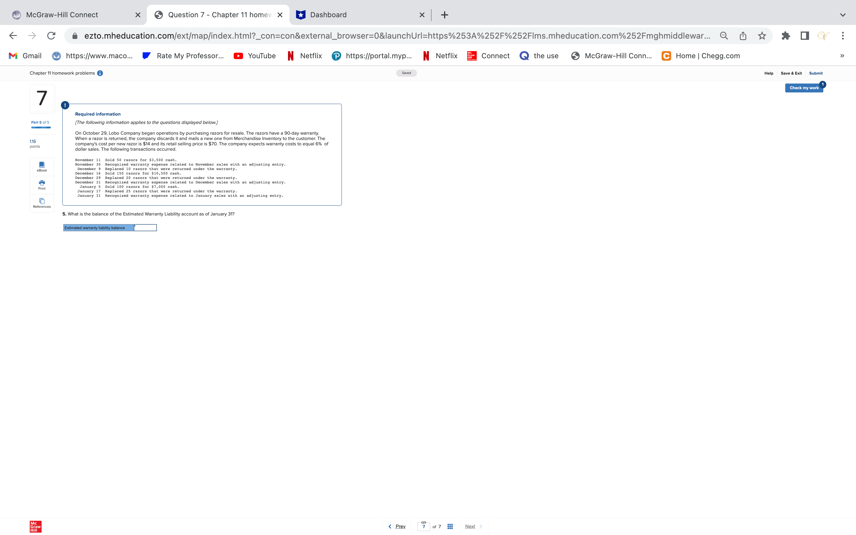 Chegg.com Chapter 11 homework problems i Saved Help Save & Exit Submit