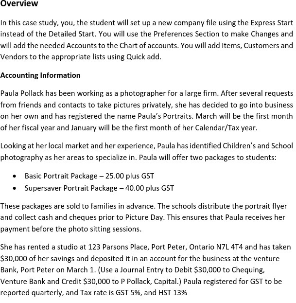  Overview In this case study, you, the student will set up