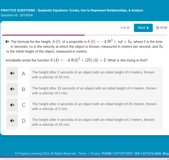answer this PRACTICE QUESTIONS - Quadratic Equations: Create, Use to Represent Relationships,