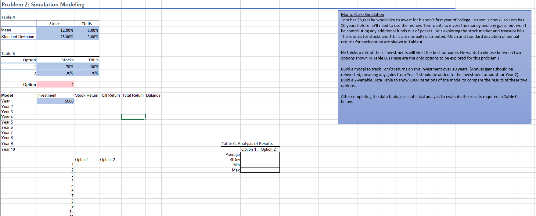 Problem 2: Simulation Modeling Table A Monte Carlo Simulation Tom has