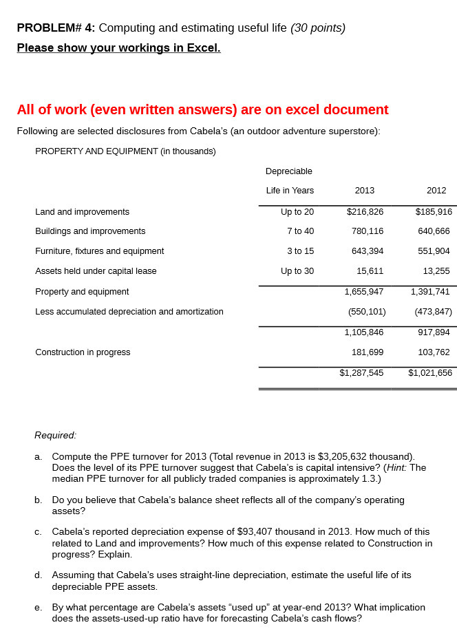  PROBLEM# 4: Computing and estimating useful life (30 points) Please show
