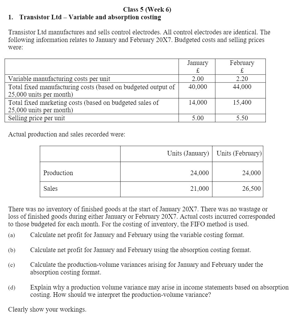  Class 5 (Week 6) 1. Transistor Ltd - Variable and absorption