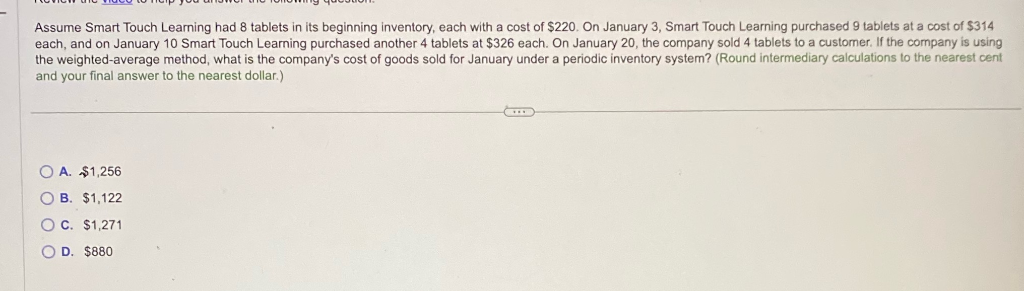  Assume Smart Touch Learning had 8 tablets in its beginning inventory,
