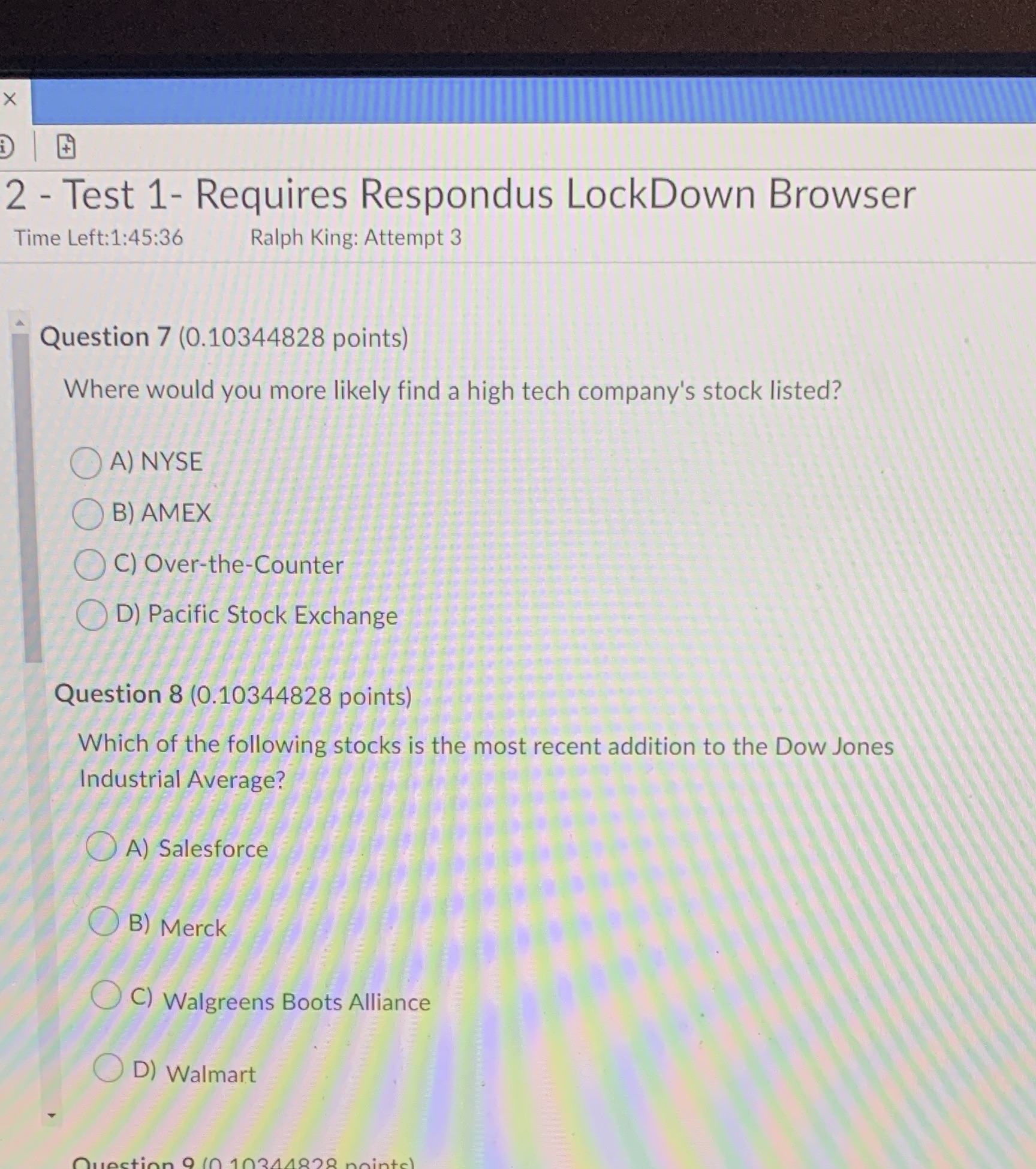  X 2 - Test 1- Requires Respondus LockDown Browser Time Left:1:45:36