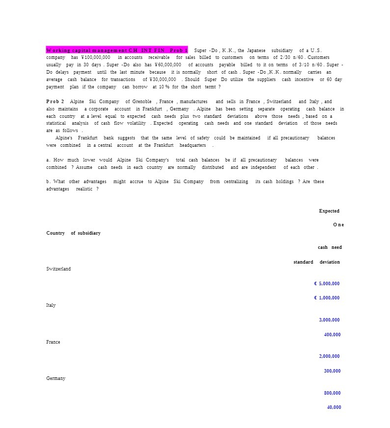  Working capital management CH INT FIN Prob 1 Super - Do,