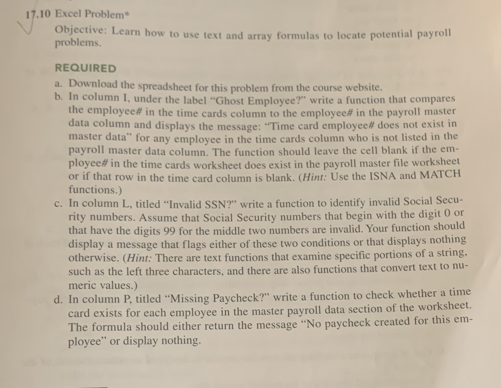 I just need to know how to do the formulas 17.10 Excel
