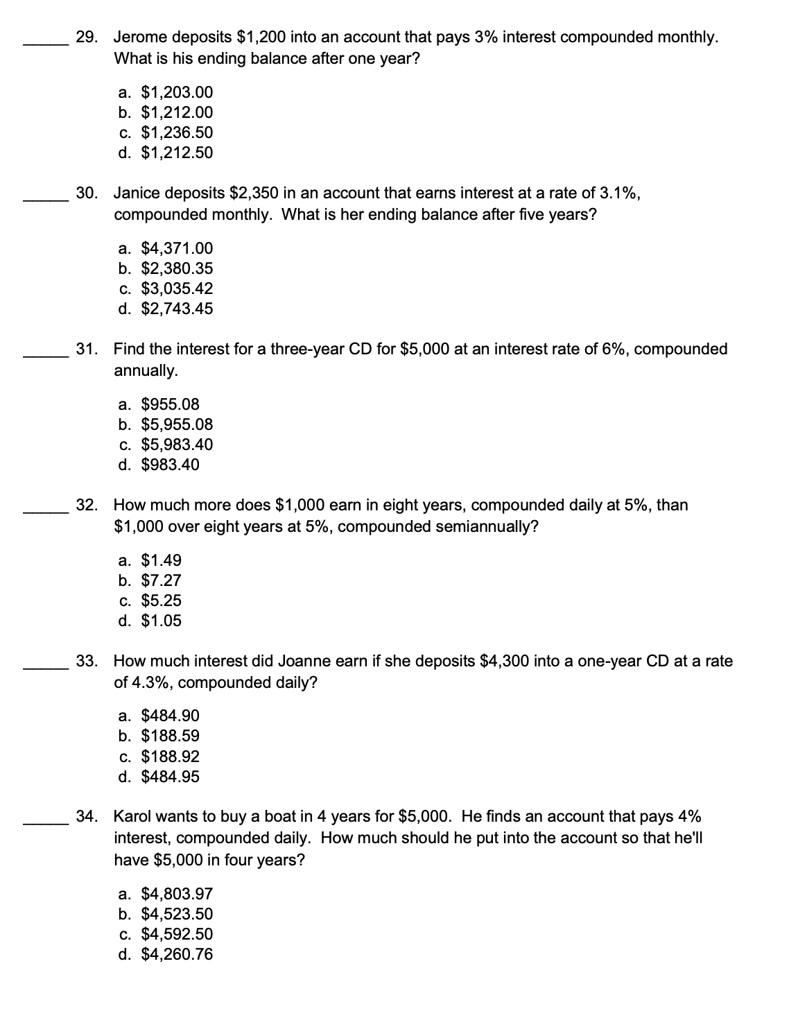 17. 18. 19. 20. 21. 22. Put the following interest rates in