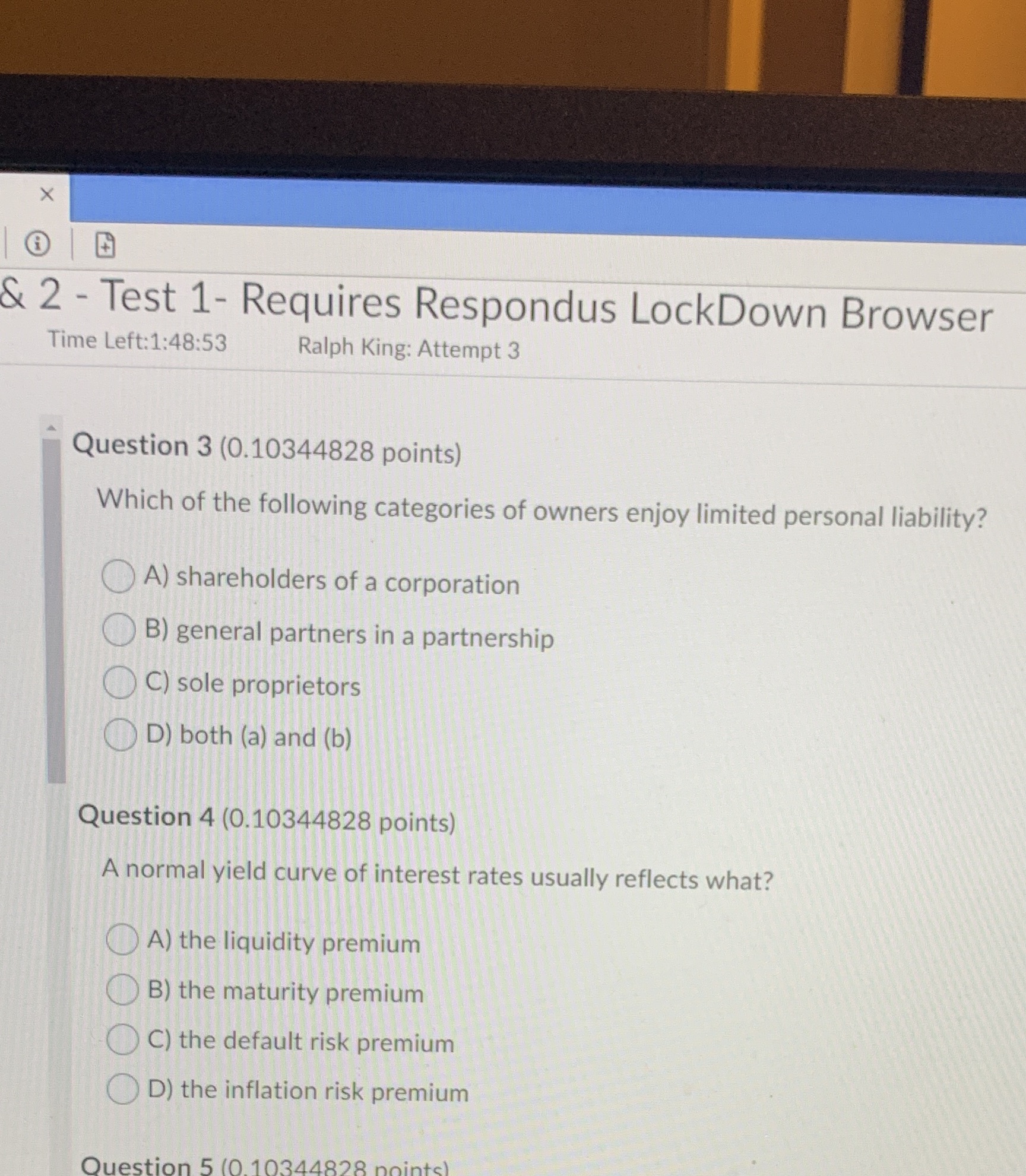 i G) l & 2 - Test 1- Requires Respondus LockDown