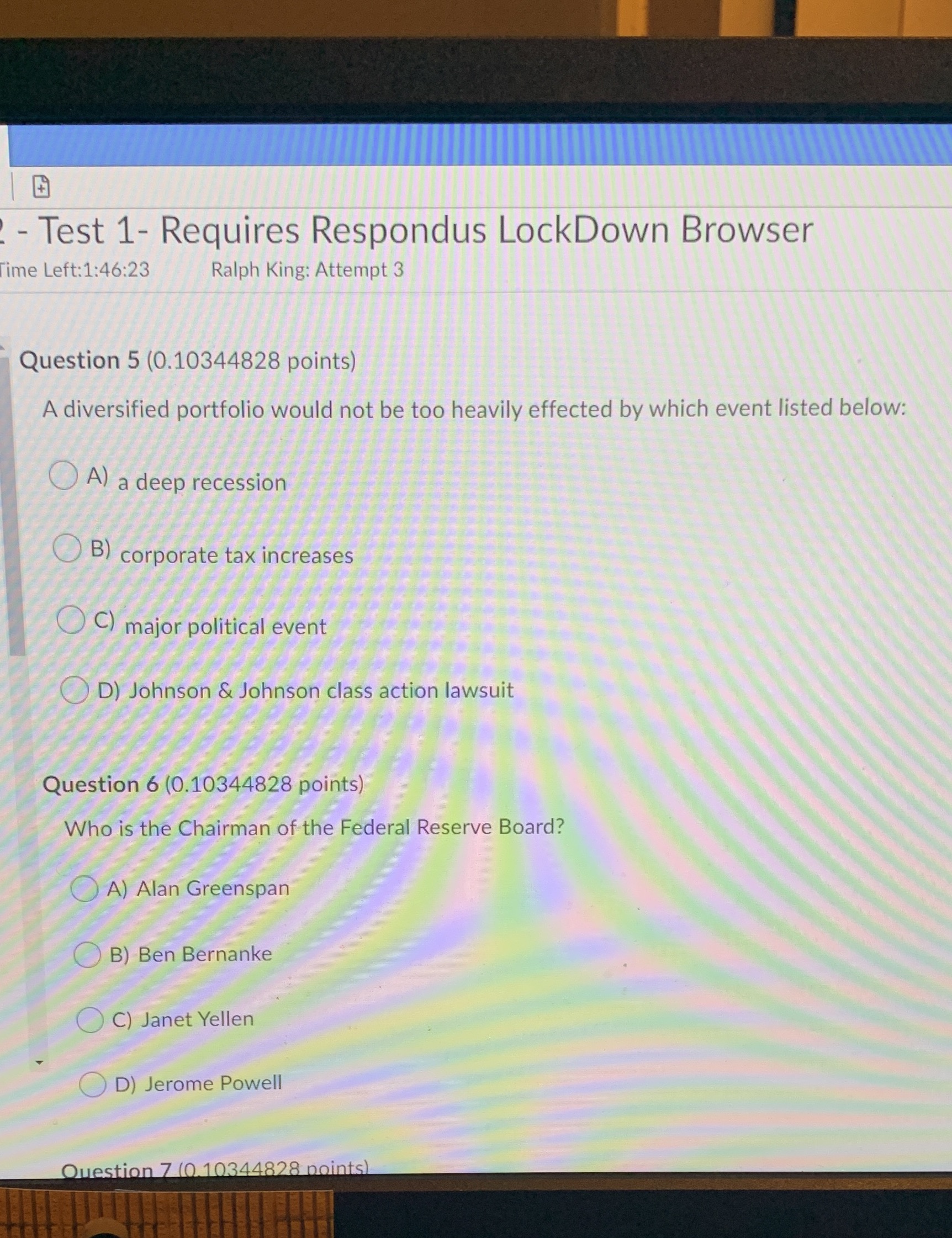 - Test 1- Requires Respondus LockDown Browser ime Left:1:46:23 Ralph King: