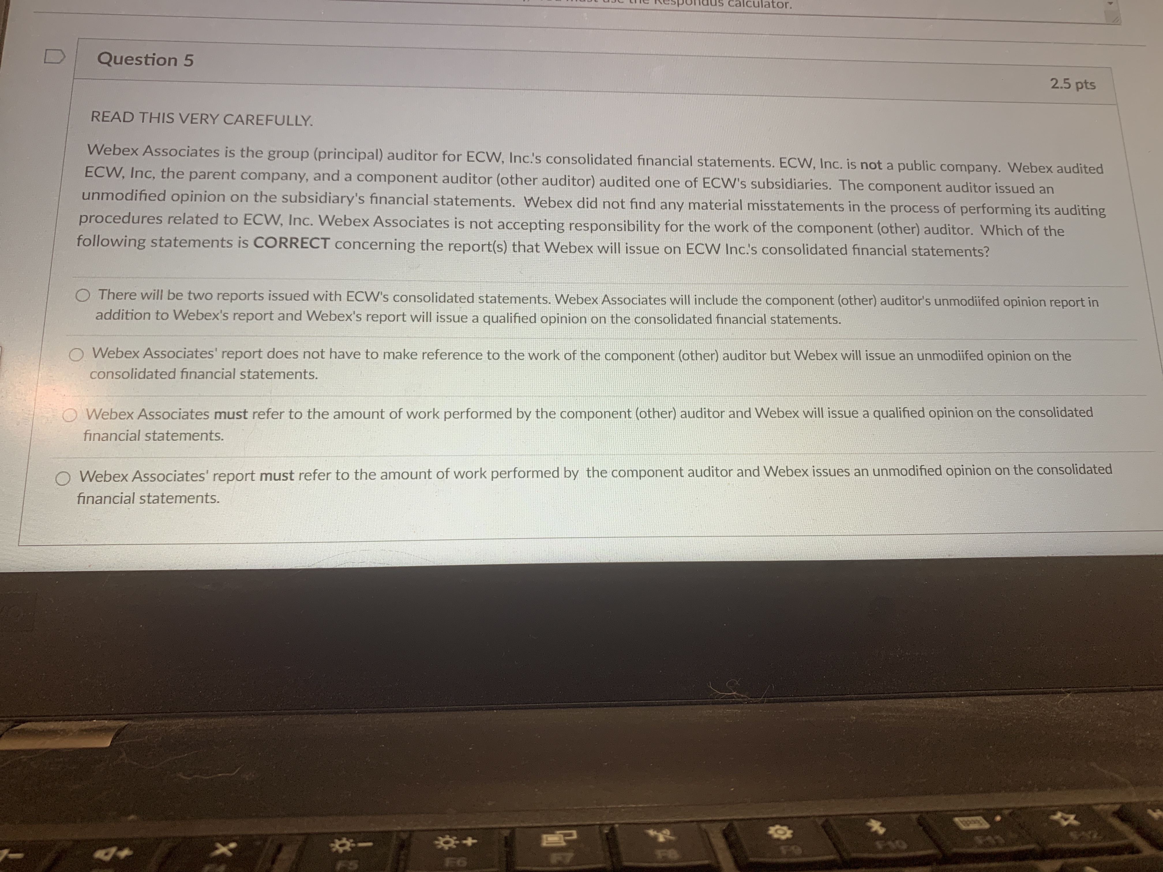tor. D Question 5 2.5 pts READ THIS VERY CAREFULLY. Webex