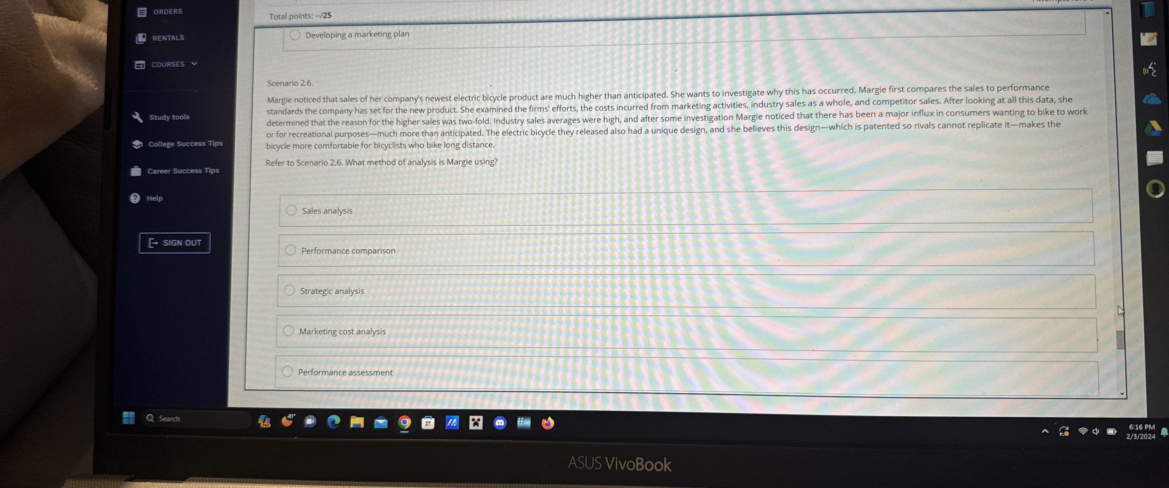  Total points:--25 DENTALS Developing a marketing plan COURSES Scenario 2.6. bicycle
