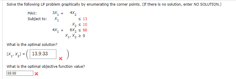  Solve the following LP problem graphically by enumerating the corner points.
