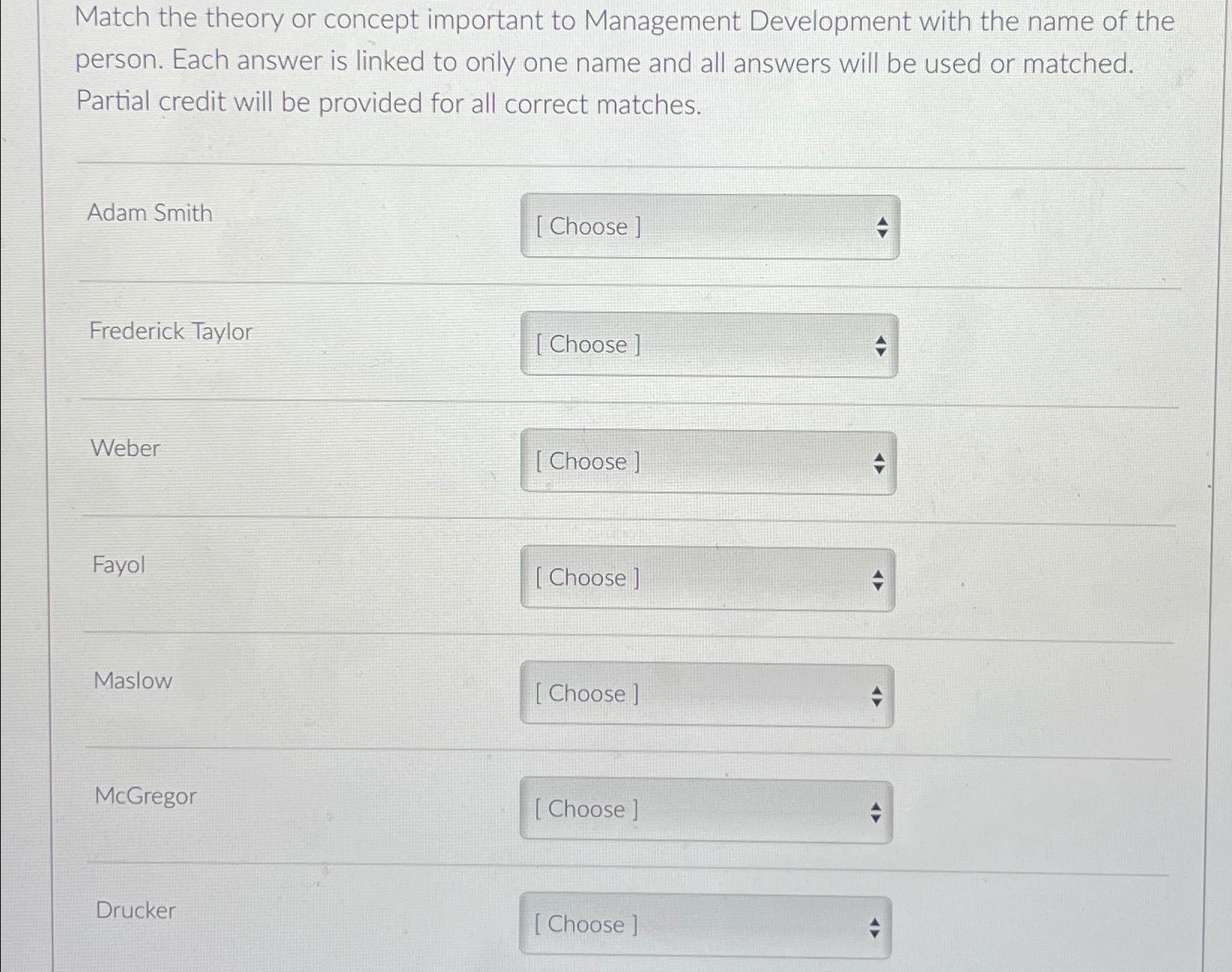  Match the theory or concept important to Management Development with the