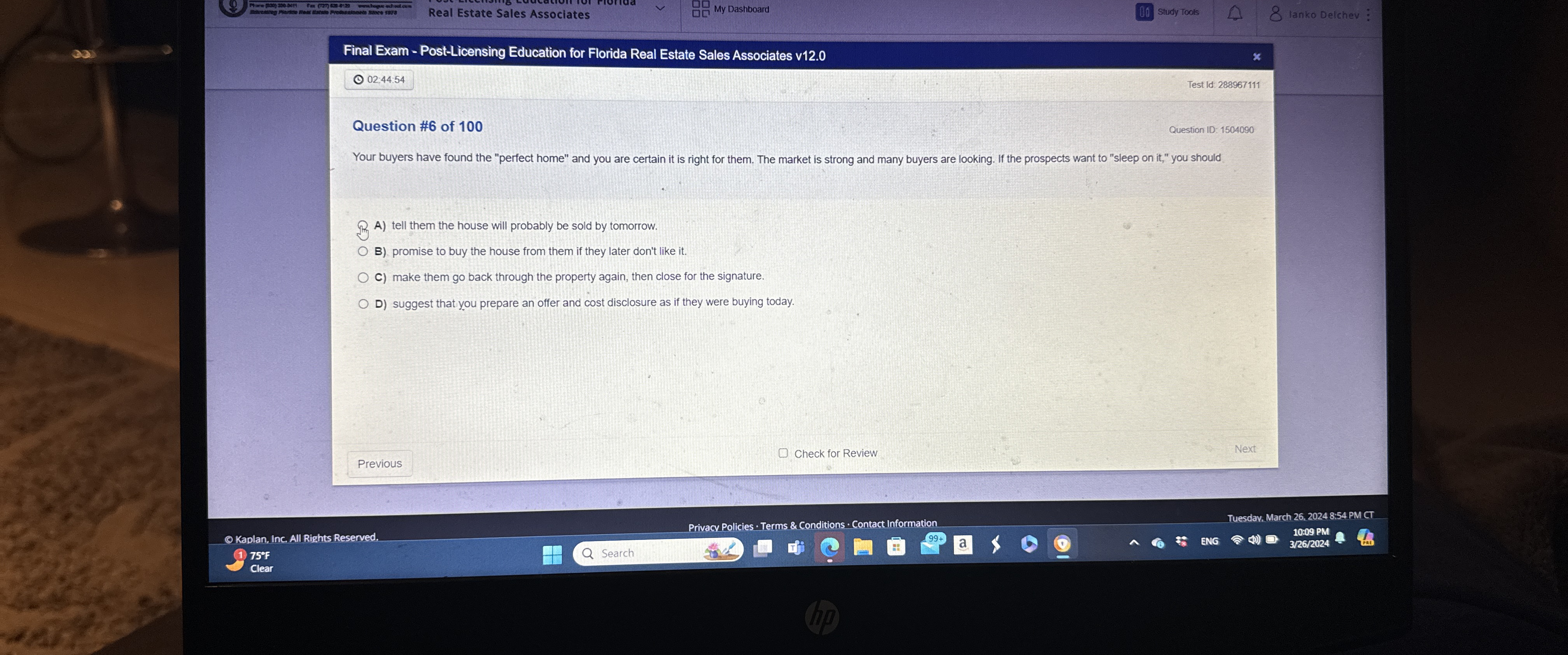  Final Exam - Post-Licensing Education for Florida Real Estate Sales Associates