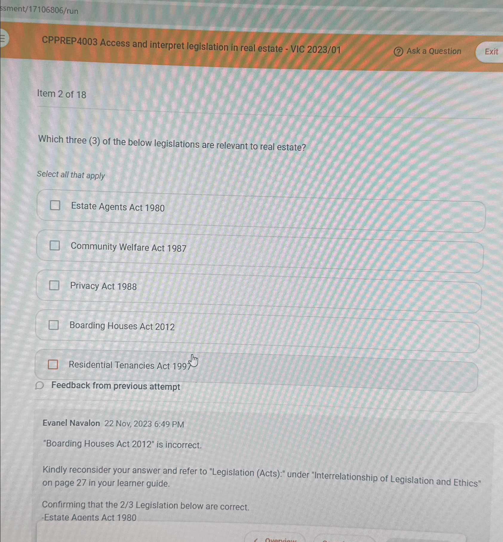  CPPREP4003 Access and interpret legislation in real estate - VIC 2023/01