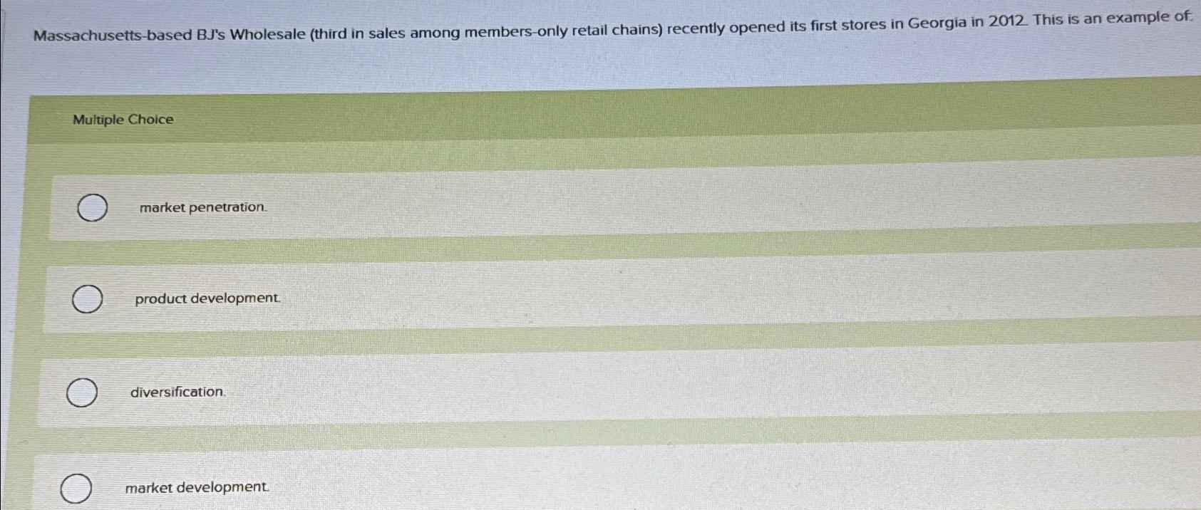  Massachusetts-based BJ's Wholesale (third in sales among members-only retail chains) recently
