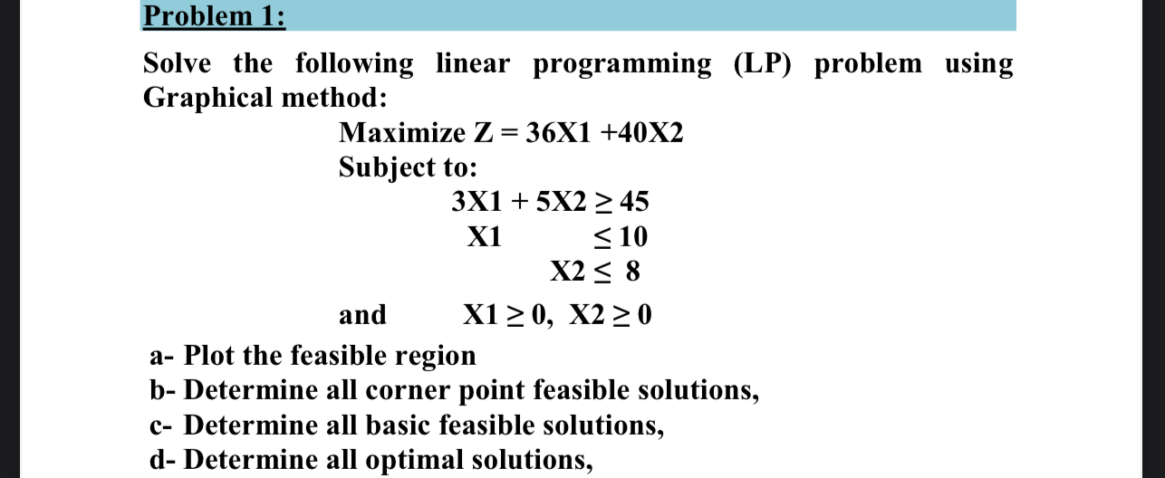  Problem 1: Solve the following linear programming (LP) problem using Graphical