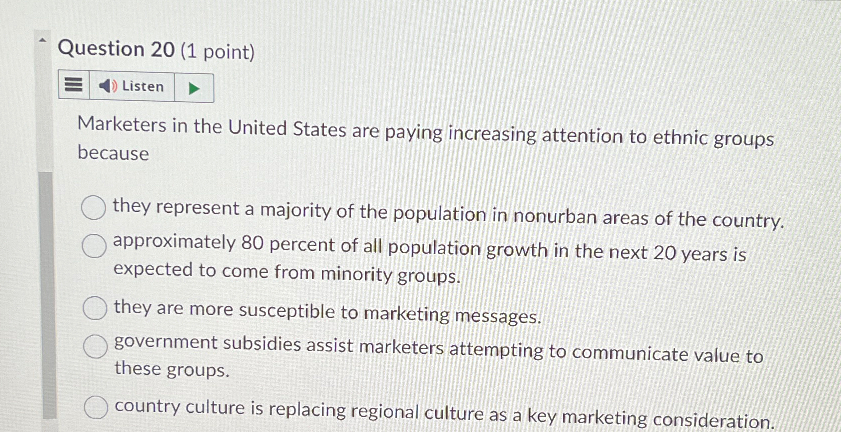  Question 20(1 point) Marketers in the United States are paying increasing