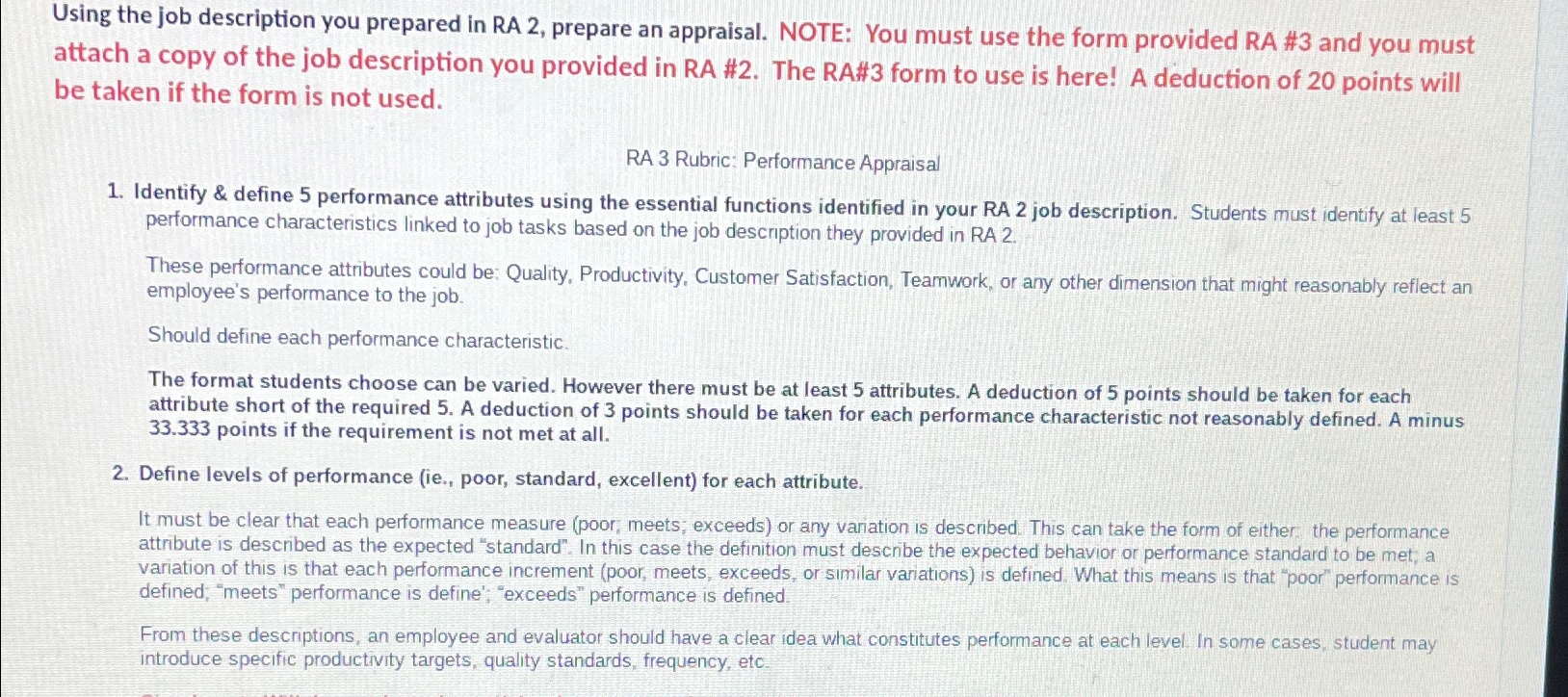  Using the job description you prepared in RA 2, prepare an