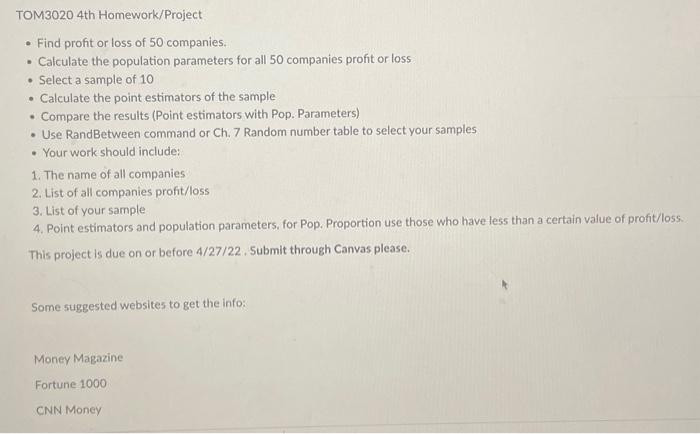 include all steps & all 50 companies please TOM3020 4th Homework/Project -