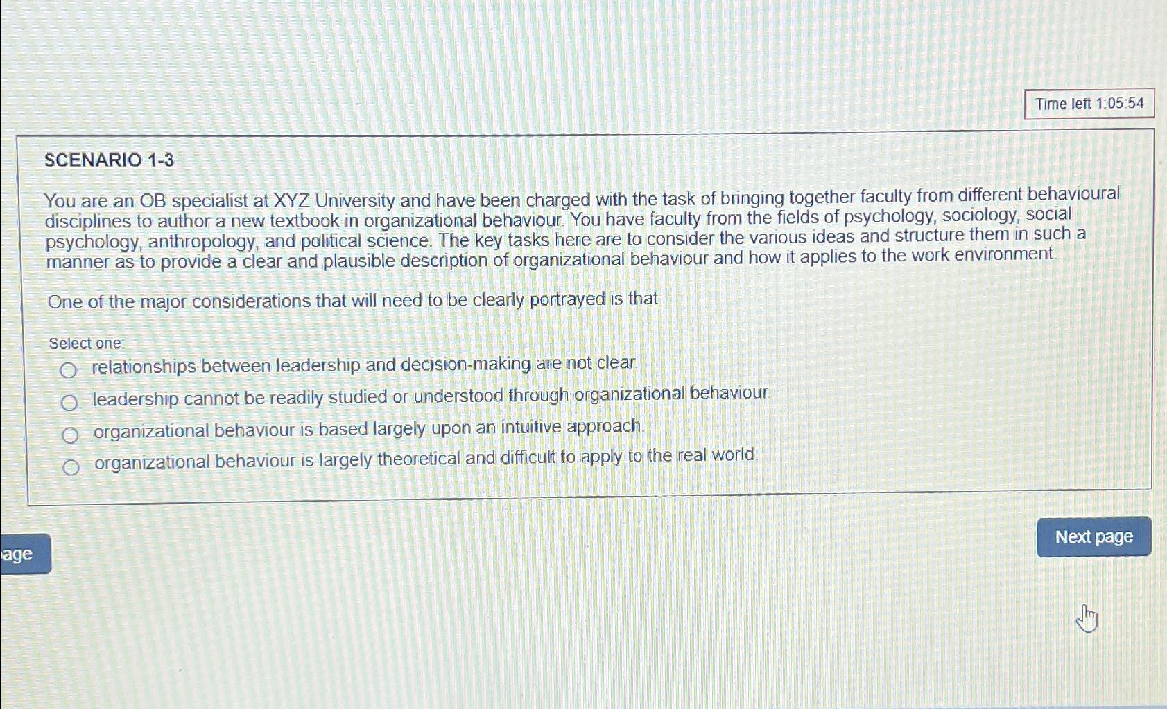  Time left 1:05:54 SCENARIO 1-3 You are an OB specialist at