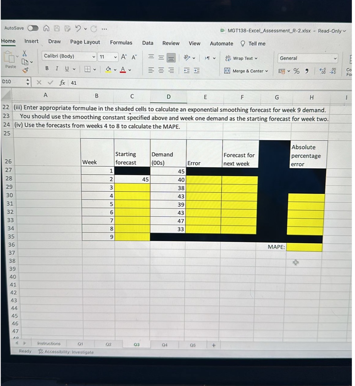  Exponential smoothing forecas Smoothing constant: 0.2 22(iii) Enter appropriate formulae in