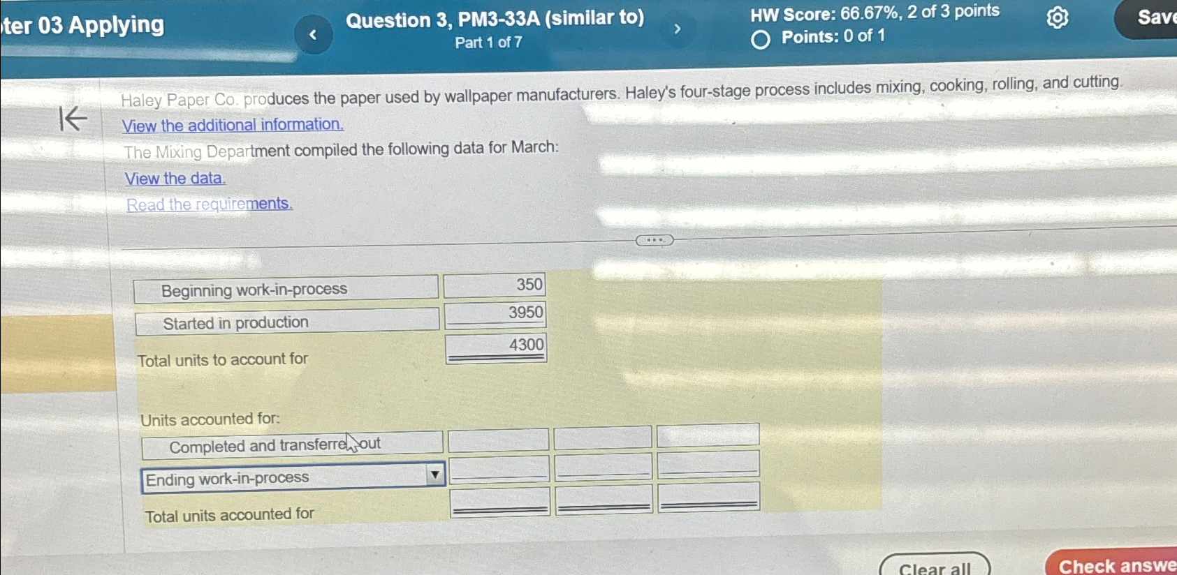  ter 03 Applying Question 3, PM3-33A (similar to) HW Score: 66.67%,2