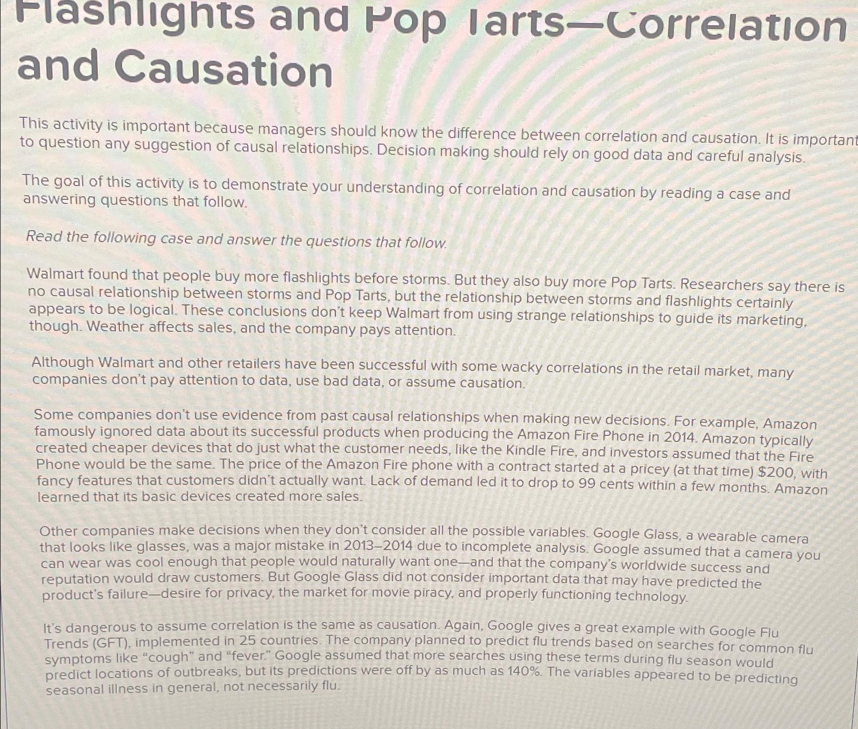  Flashlights and rop Iarts-Correlation and Causation This activity is important because