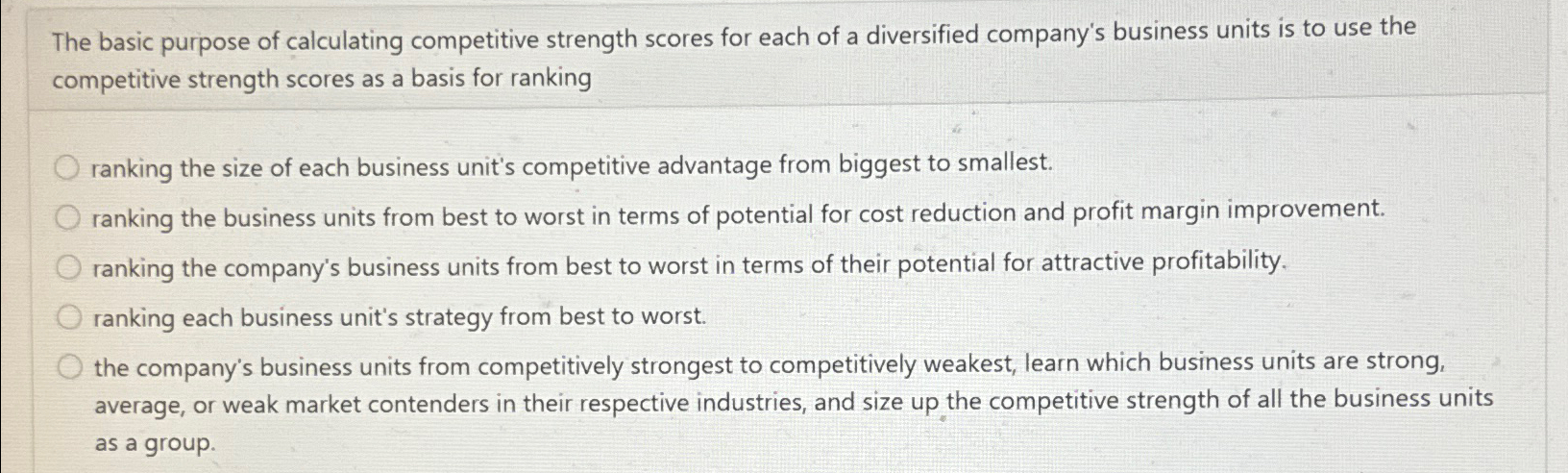  The basic purpose of calculating competitive strength scores for each of