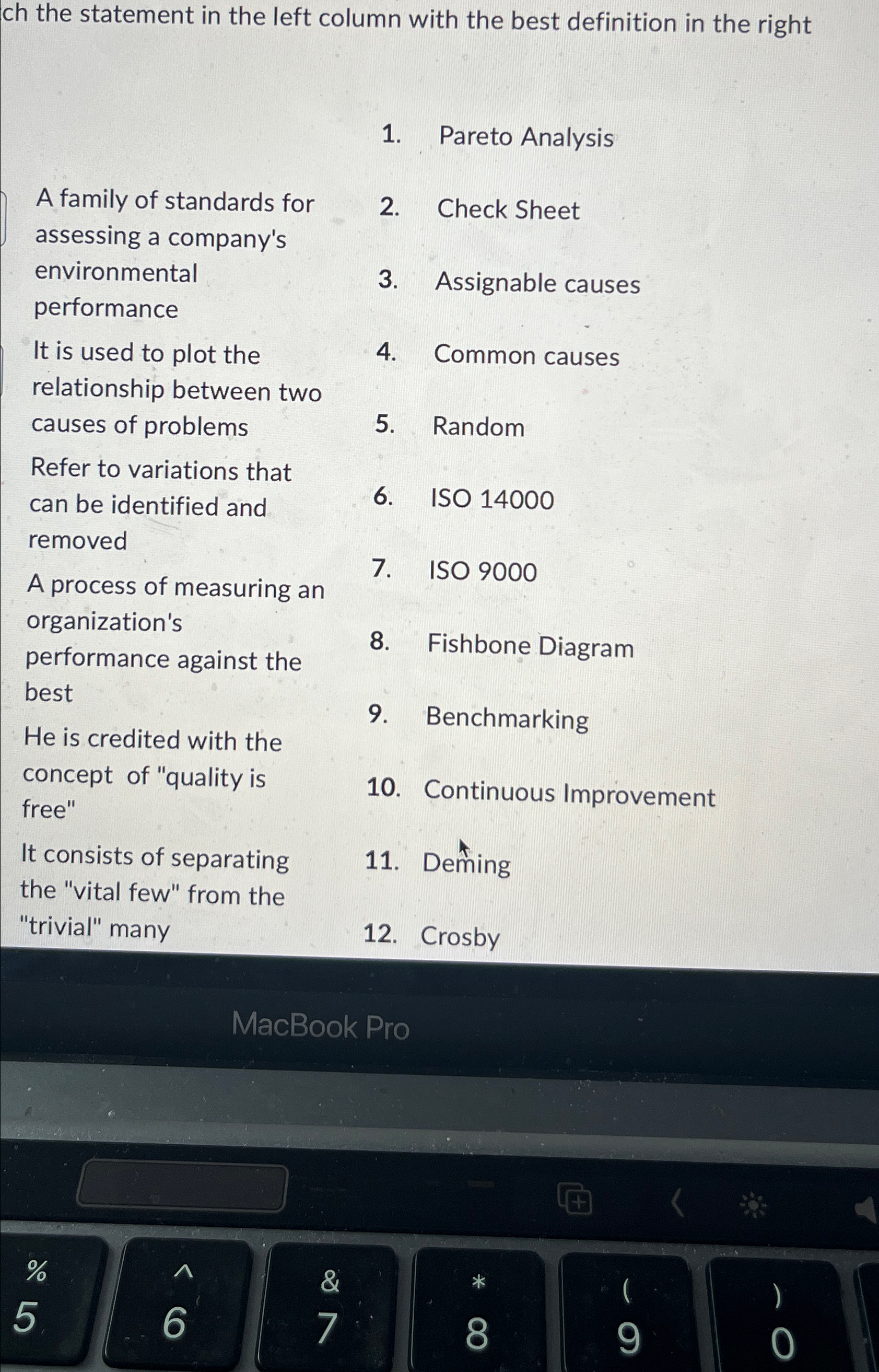  ch the statement in the left column with the best definition