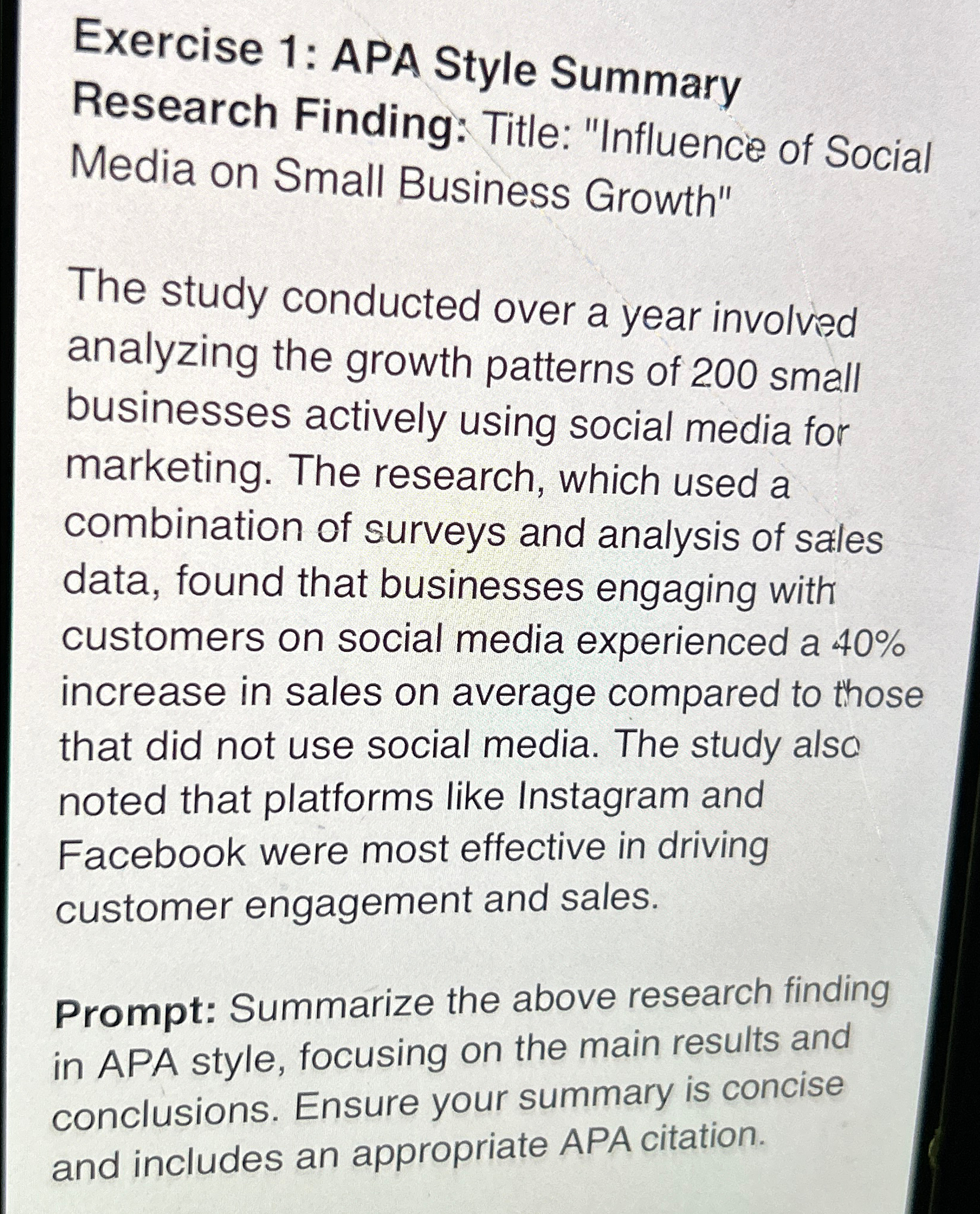 Exercise 1: APA Style Summary Research Finding: Title: "Influence of Social