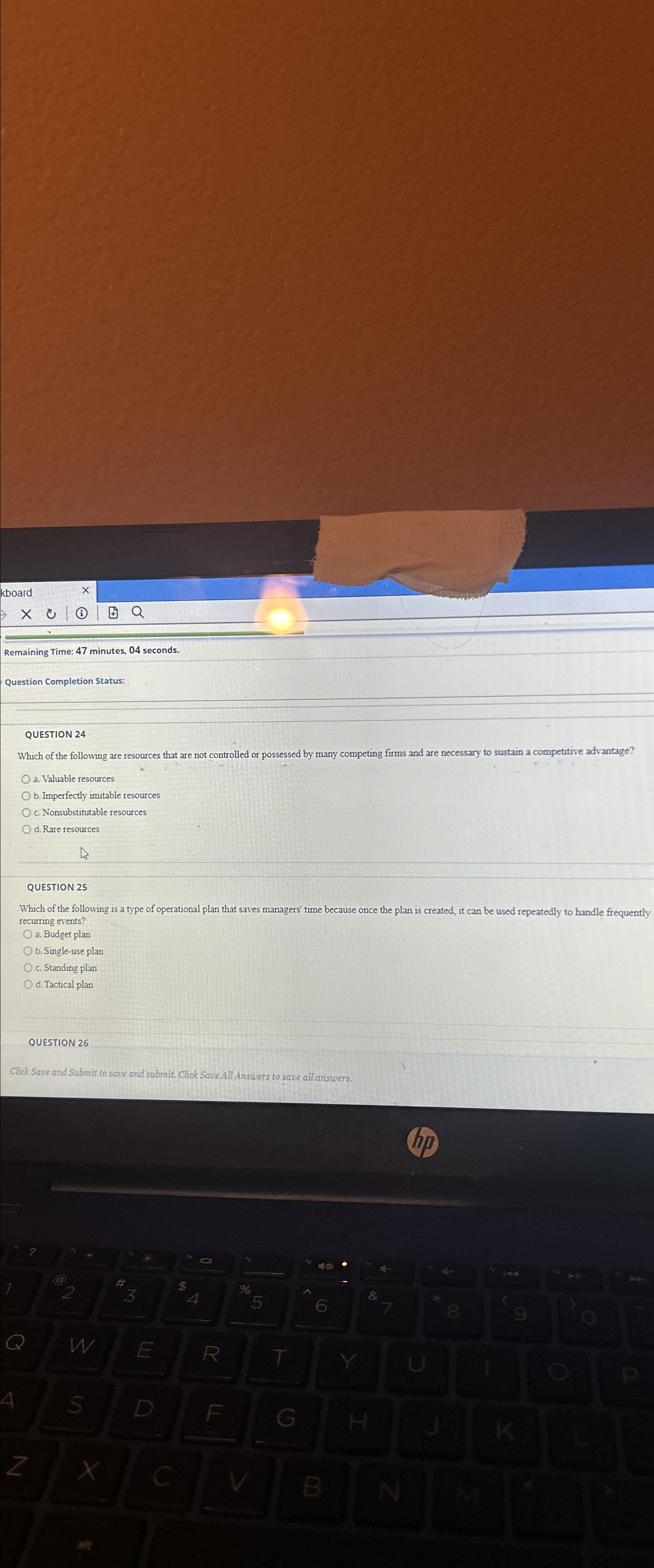  Remaining Time: 47 minutes, 04 seconds. Question Completion Status: QUESTION 24