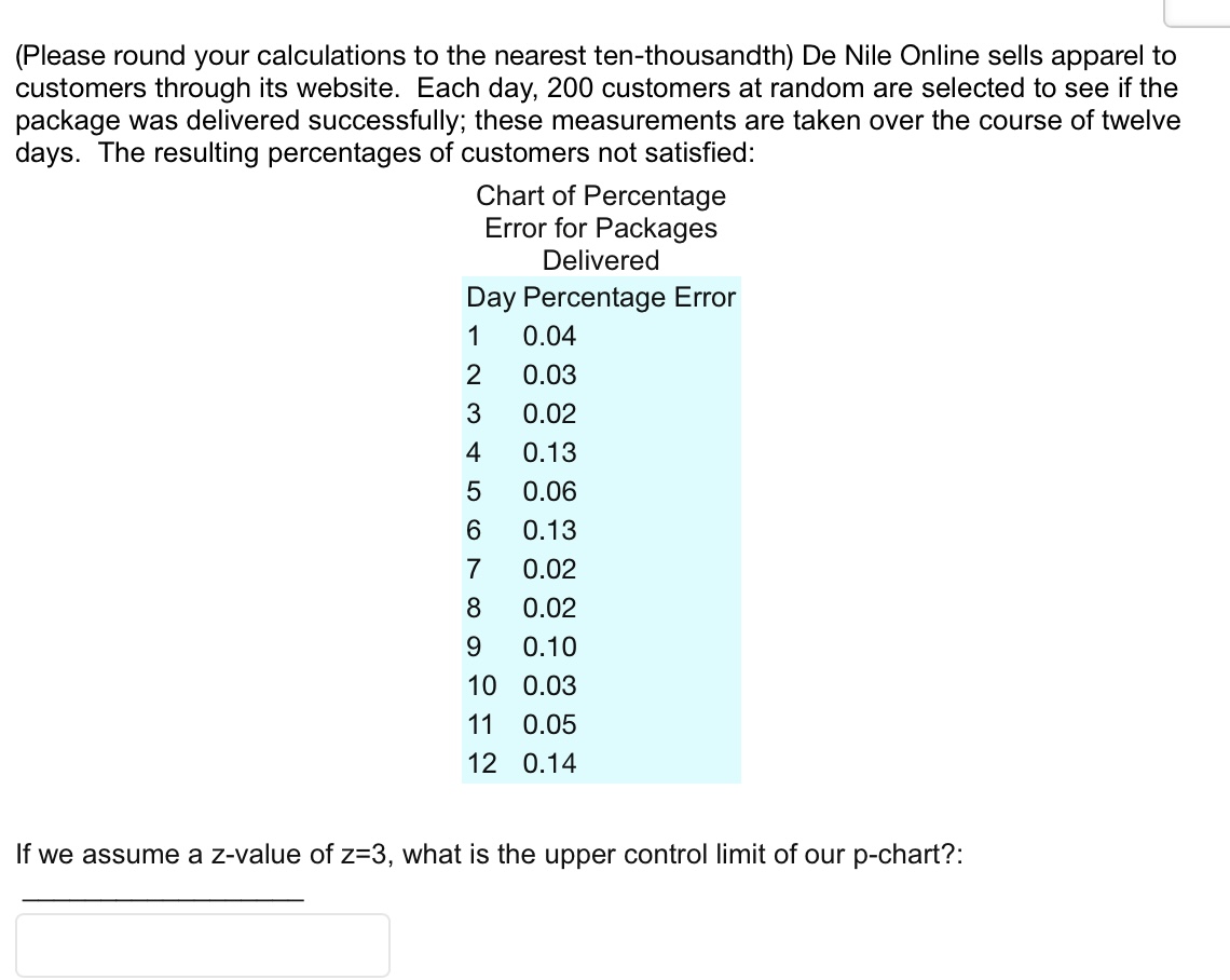  (Please round your calculations to the nearest ten-thousandth) De Nile Online