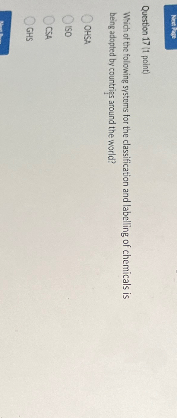  Next Rage Question 17(1 point) Which of the following systems for