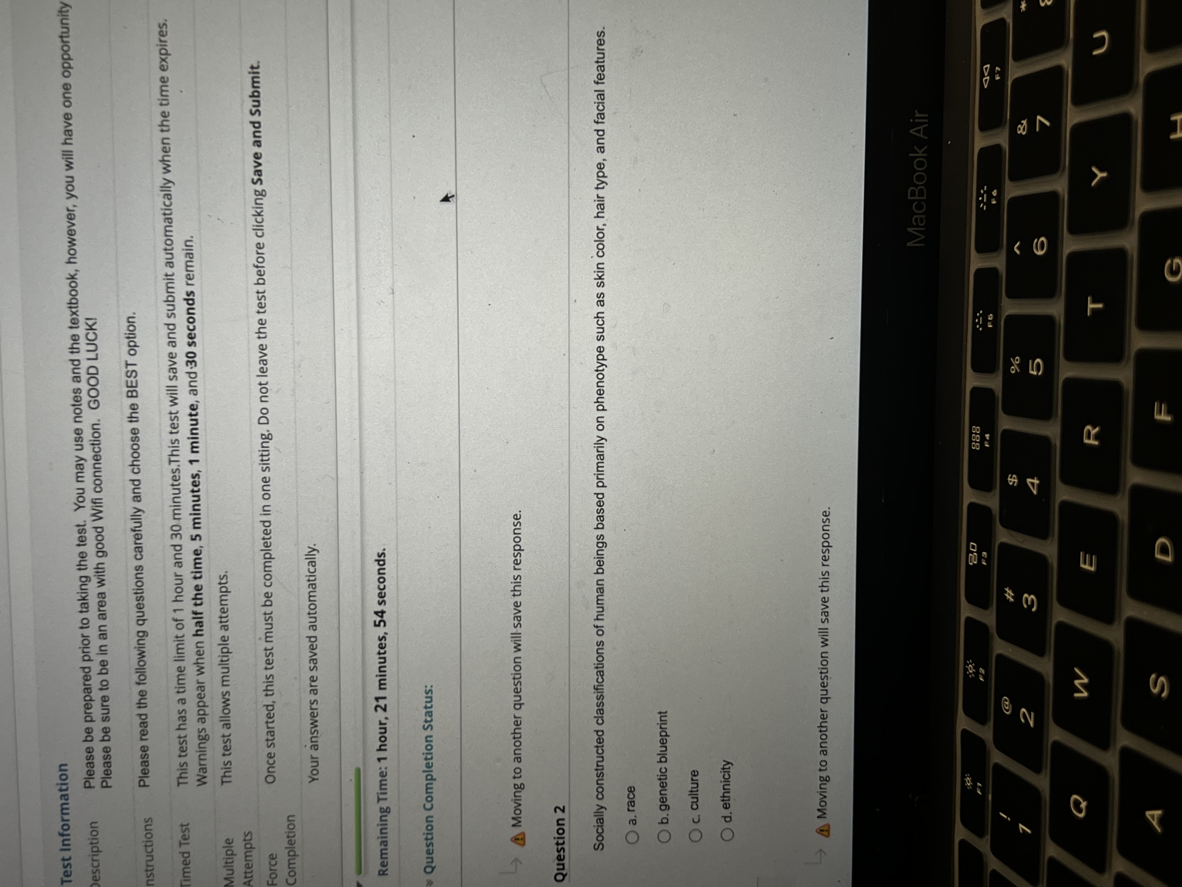  Test Information Description Please be prepared prior to taking the test.