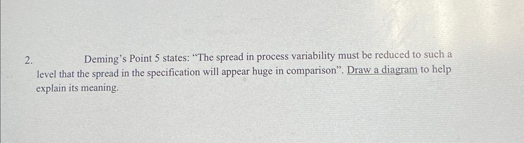  Deming's Point 5 states: "The spread in process variability must be