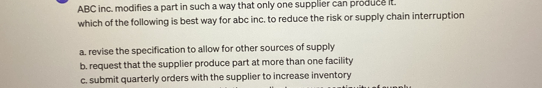  ABC inc. modifies a part in such a way that only