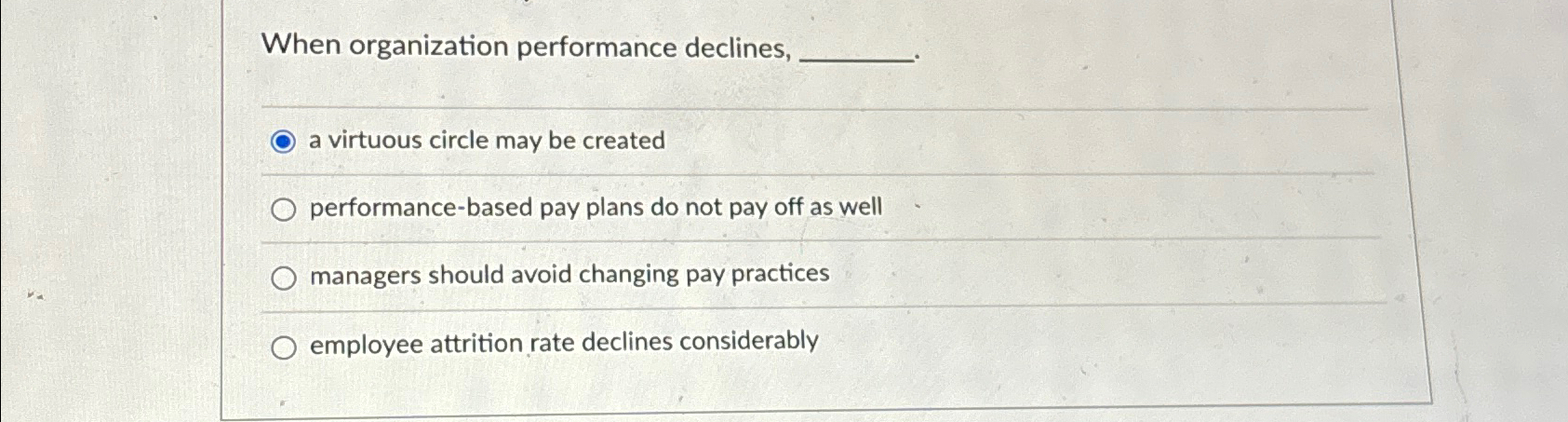  When organization performance declines, a virtuous circle may be created performance-based