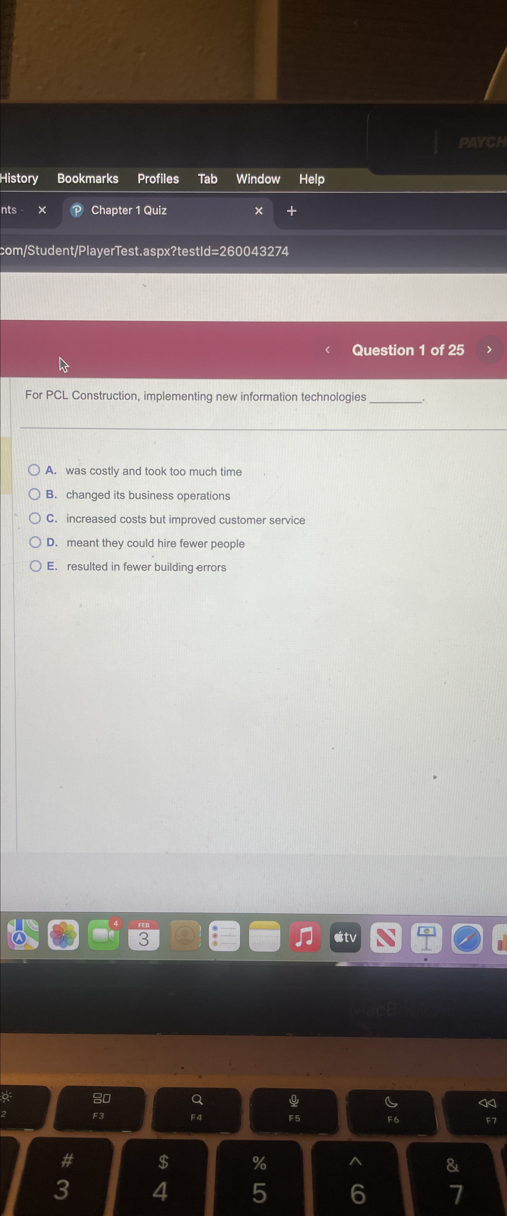  com/Student/PlayerTest.aspx?testld=260043274 Question 1 of 25 For PCL Construction, implementing new information