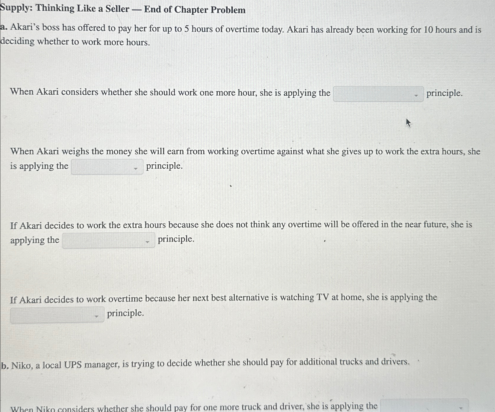  Supply: Thinking Like a Seller - End of Chapter Problem a.
