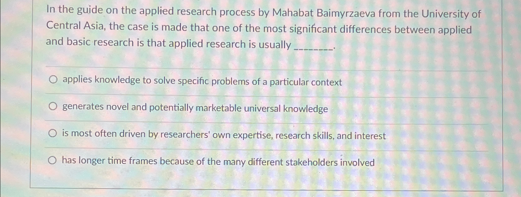  In the guide on the applied research process by Mahabat Baimyrzaeva