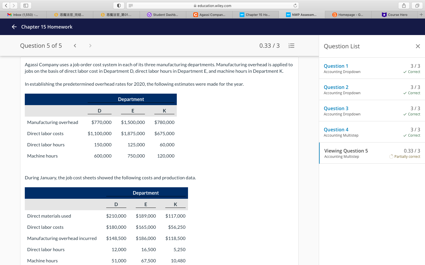 Please help me answer the incorrect blanks. Thanks. education.wiley.com Mi Inbox (1,550)