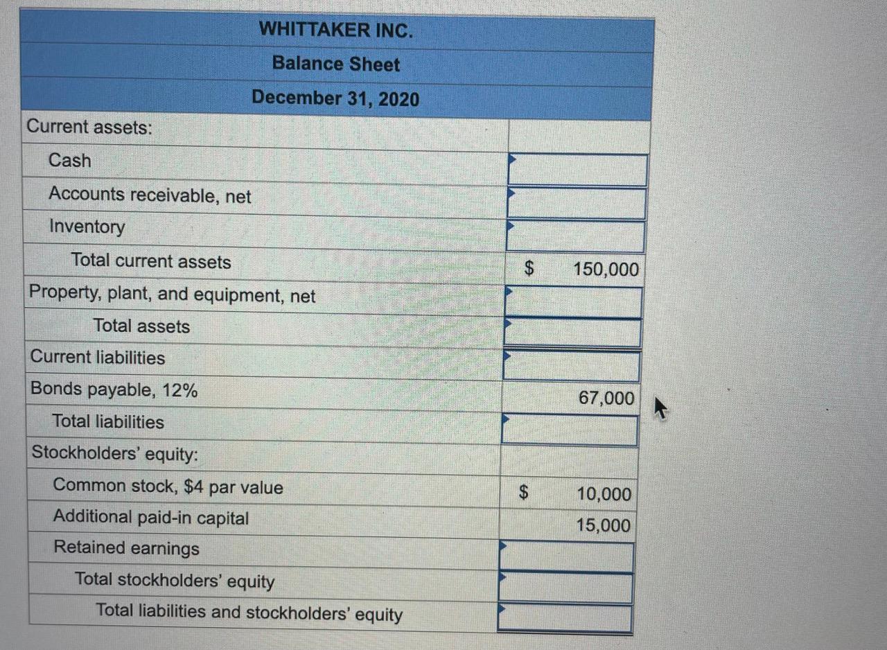 Please answer in proper format with all working clearly WHITTAKER INC. Balance