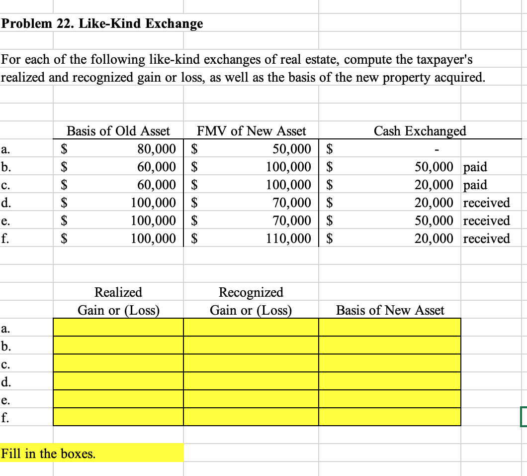Can you help me with these practice questions Problem 22. Like-Kind Exchange