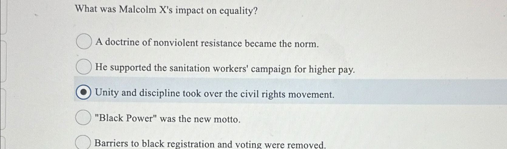  What was Malcolm X's impact on equality? A doctrine of nonviolent
