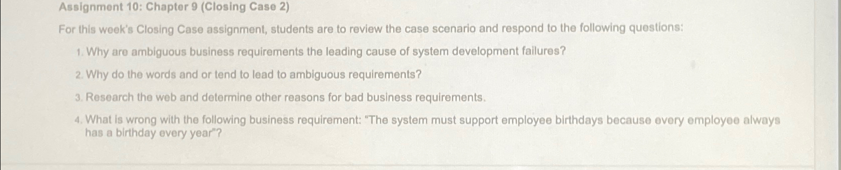  Assignment 10: Chapter 9(Closing Case 2) For this week's Closing Case