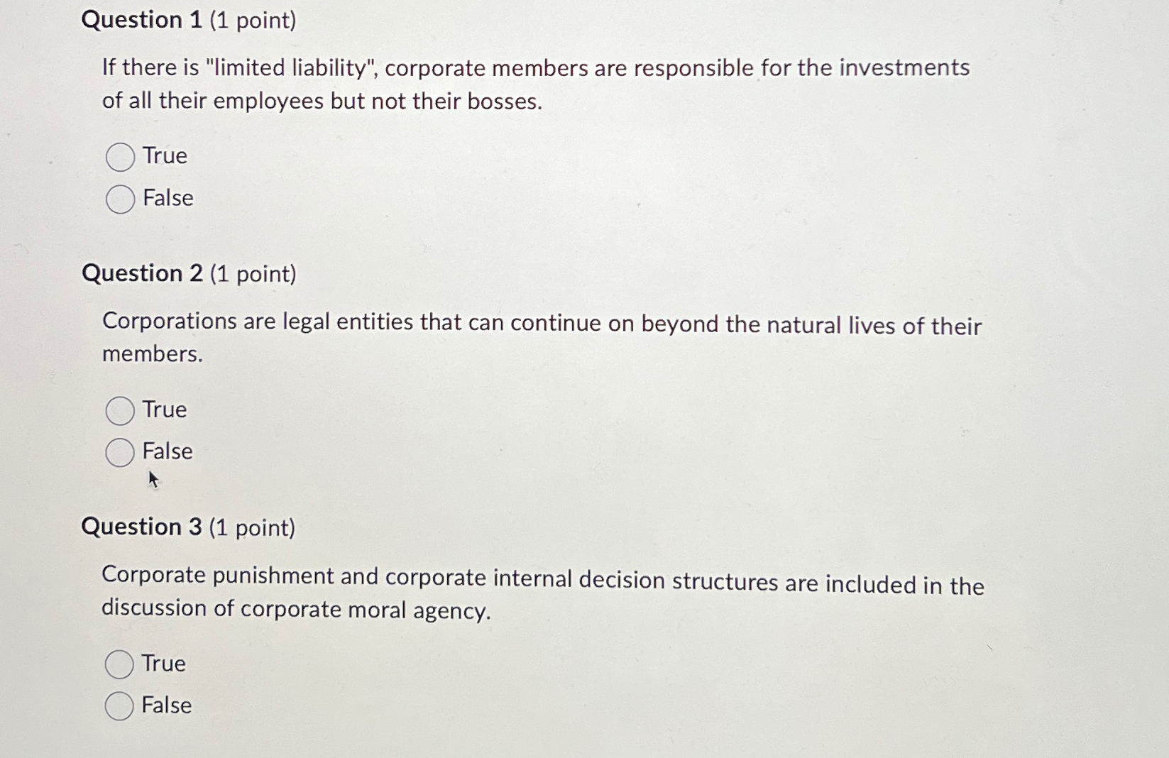  Question 1(1 point) If there is "limited liability", corporate members are